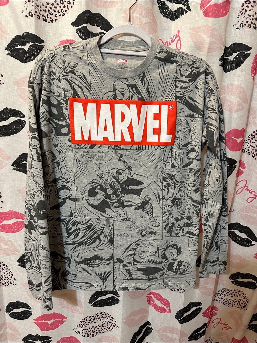 Disney Marvel Gray Black Red Graphic Long Sleeve Shirt